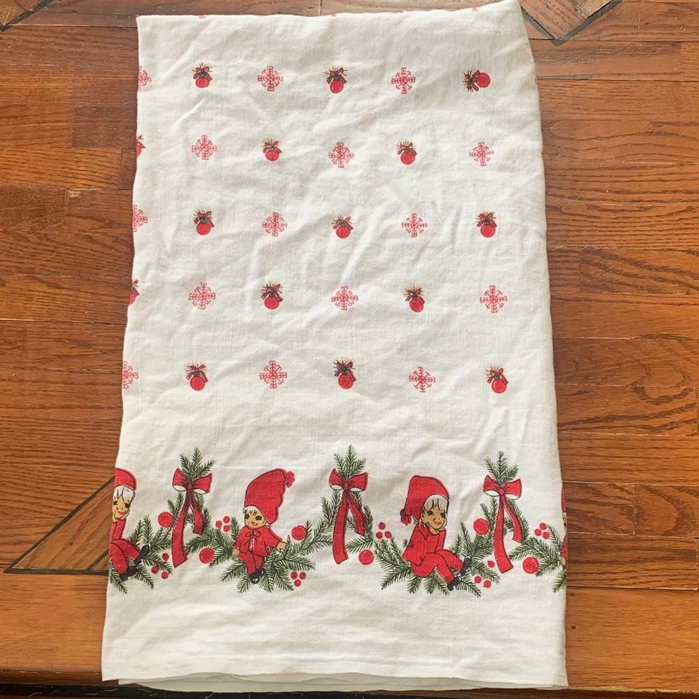 Vintage Christmas Elf Tablecloth MCM